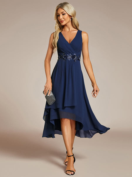 Women's Chiffon V-Neck High-Low Wedding Guest Dress