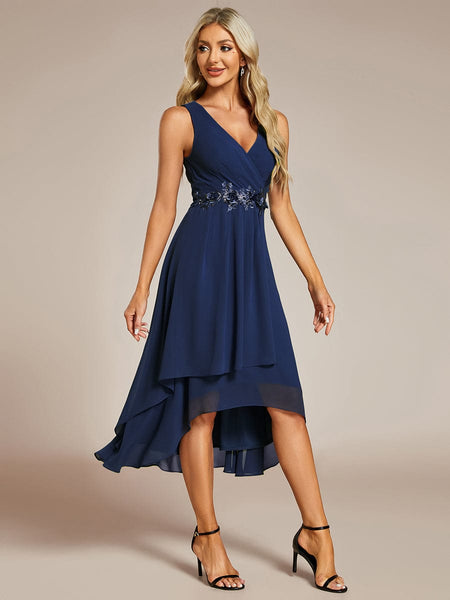 Women's Chiffon V-Neck High-Low Wedding Guest Dress