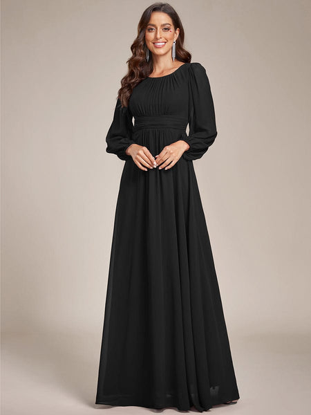 Women's Chiffon High Empire Waist Puff Sleeve Mother Dress