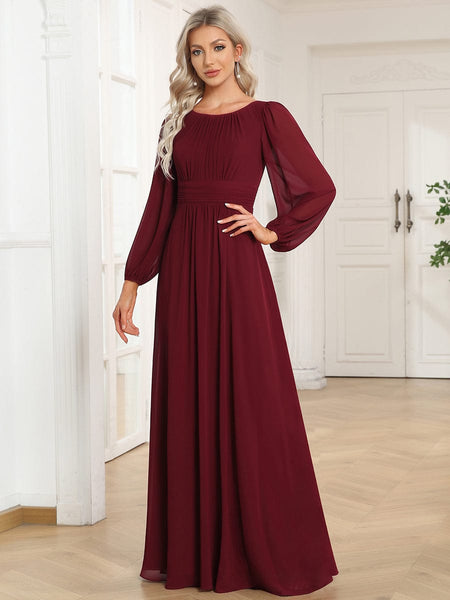 Women's Chiffon High Empire Waist Puff Sleeve Mother Dress