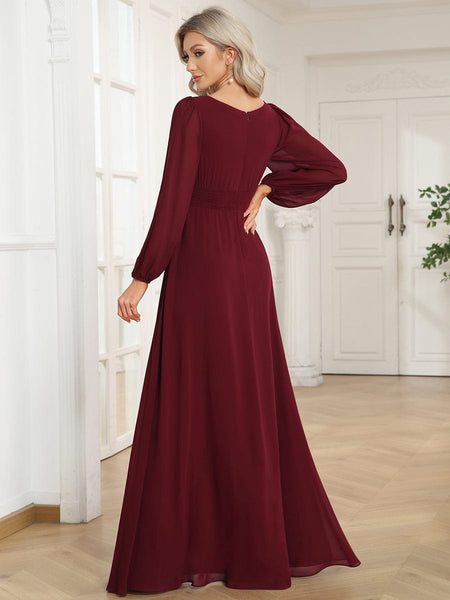 Women's Chiffon High Empire Waist Puff Sleeve Mother Dress