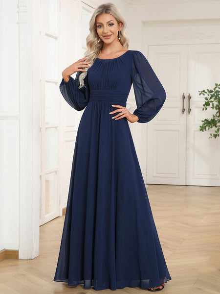 Women's Chiffon High Empire Waist Puff Sleeve Mother Dress