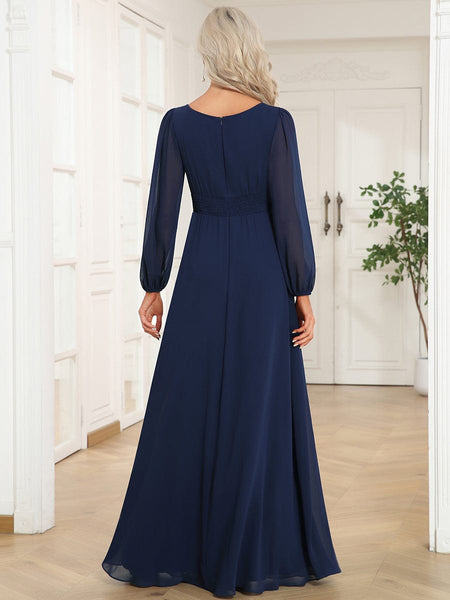 Women's Chiffon High Empire Waist Puff Sleeve Mother Dress