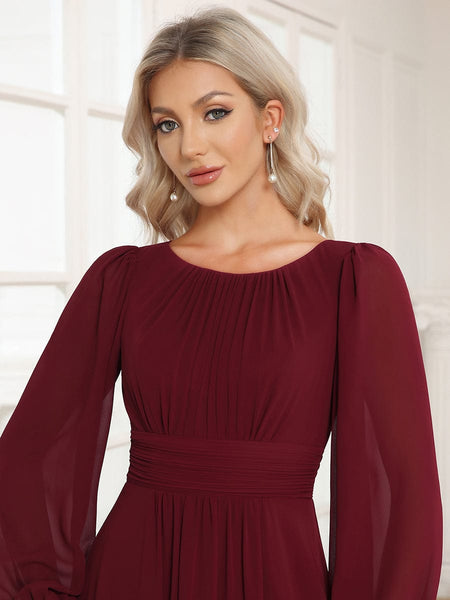Women's Chiffon High Empire Waist Puff Sleeve Mother Dress
