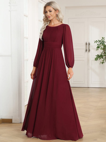 Women's Chiffon High Empire Waist Puff Sleeve Mother Dress