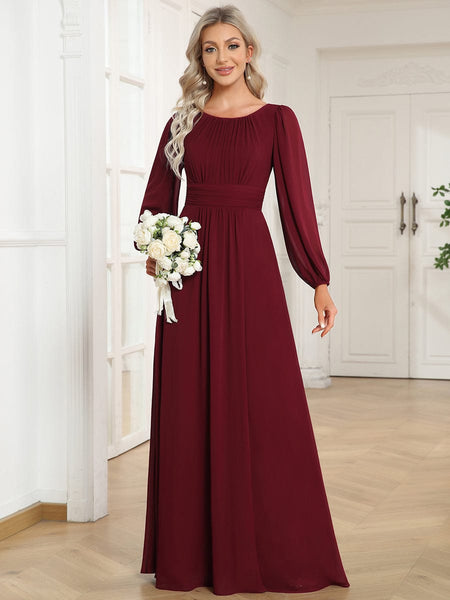 Women's Chiffon High Empire Waist Puff Sleeve Mother Dress