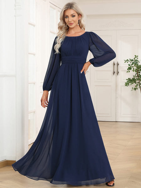 Women's Chiffon High Empire Waist Puff Sleeve Mother Dress