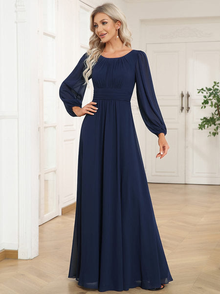 Women's Chiffon High Empire Waist Puff Sleeve Mother Dress