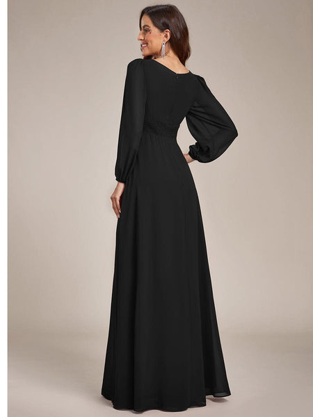 Women's Chiffon High Empire Waist Puff Sleeve Mother Dress