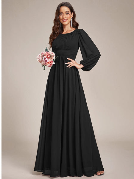Women's Chiffon High Empire Waist Puff Sleeve Mother Dress
