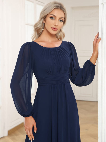 Women's Chiffon High Empire Waist Puff Sleeve Mother Dress