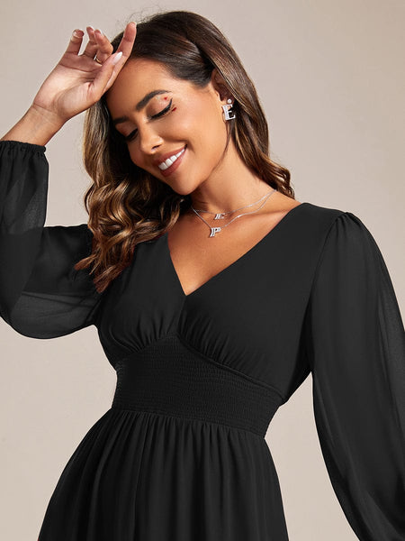 Chiffon Wedding Guest Dress with Knee Length and Long Sleeves