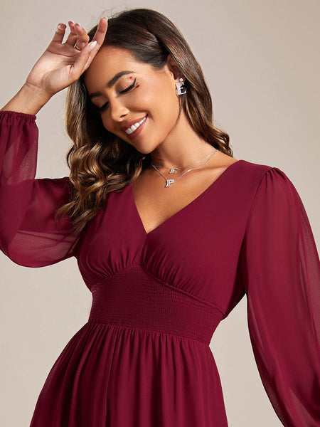 Chiffon Wedding Guest Dress with Knee Length and Long Sleeves