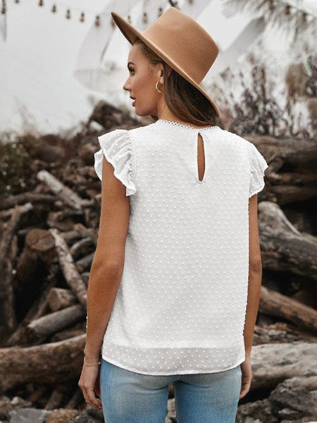 Chiffon Women'S Blouse With Ruffled Sleeveless Design In Jacquard Fabric