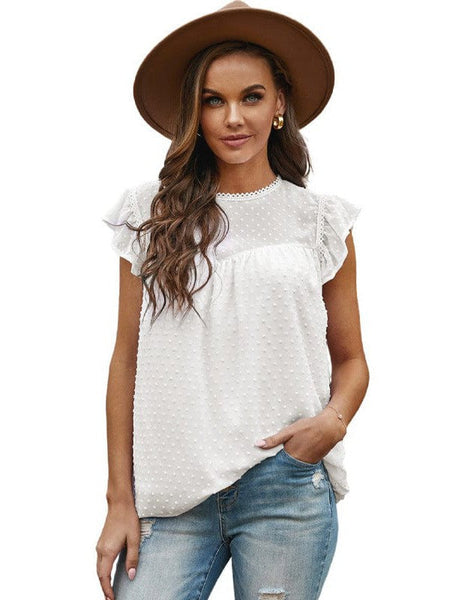 Chiffon Women'S Blouse With Ruffled Sleeveless Design In Jacquard Fabric