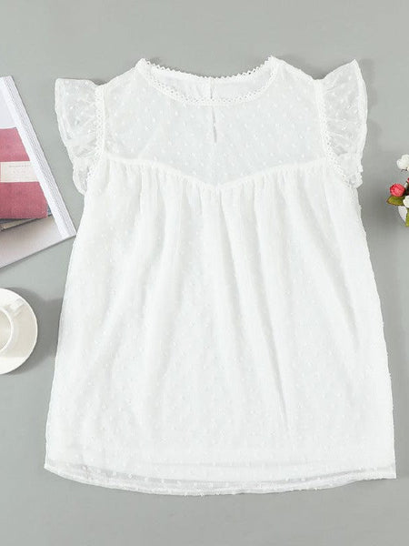 Chiffon Women'S Blouse With Ruffled Sleeveless Design In Jacquard Fabric