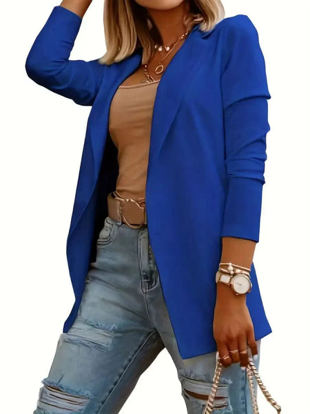 Classic Open-Front Long Sleeve Solid Lapel Casual Blazer