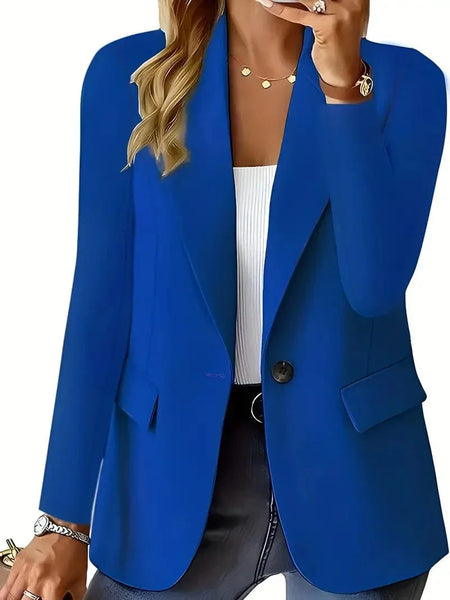 Women's Royal Cobalt Structured Single-Button Blazer with Peak Lapels