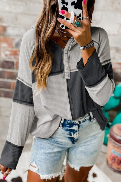 Striped and Color Block Henley Shirt with practical styling and dependable silhouette control.