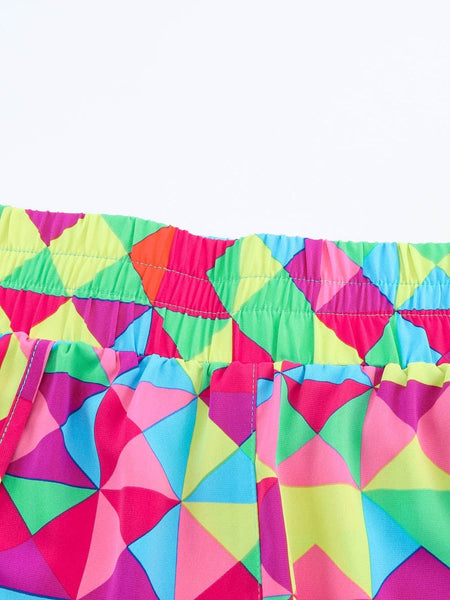 Women's Colorful Geometric Print Active Shorts with High Waist