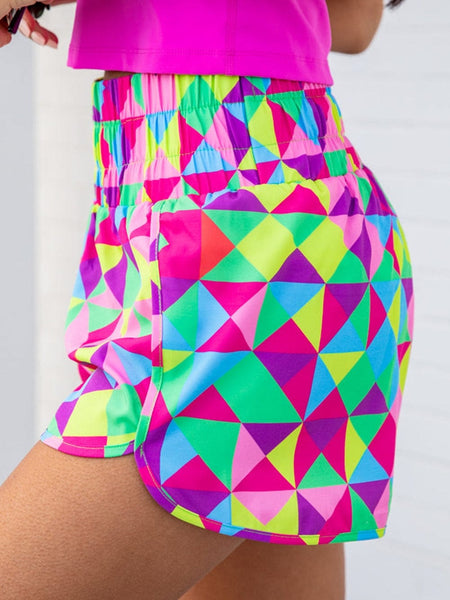 Women's Colorful Geometric Print Active Shorts with High Waist