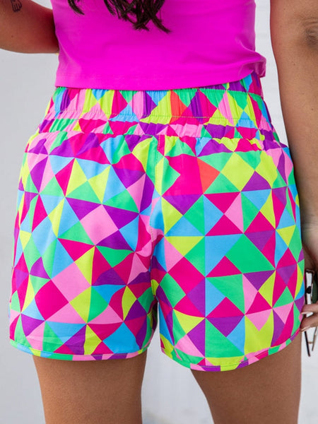 Women's Colorful Geometric Print Active Shorts with High Waist