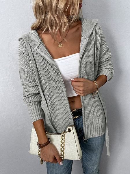 Comfortable Commuter Loose Solid Color Zipper Knit Sweater