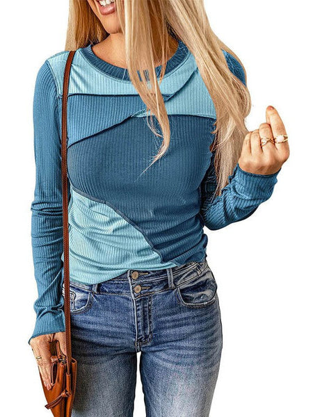 Contrast Pit Stripe Pullover With Slim Fit And Round Neck For Women