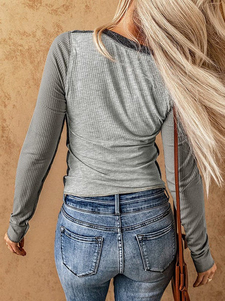 Contrast Pit Stripe Pullover With Slim Fit And Round Neck For Women