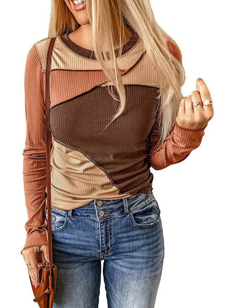 Contrast Pit Stripe Pullover With Slim Fit And Round Neck For Women
