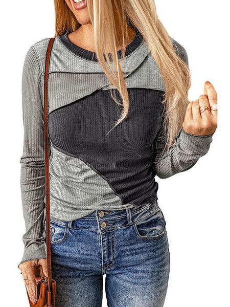 Contrast Pit Stripe Pullover With Slim Fit And Round Neck For Women