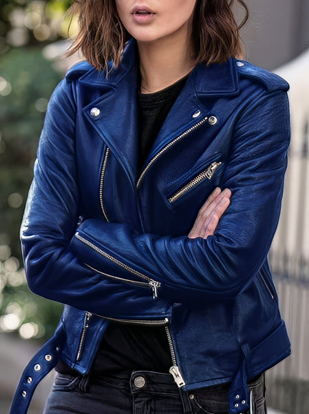 Women's Cool Zip Crop Slim Leather Jacket in Jackets with versatile layering silhouettes
