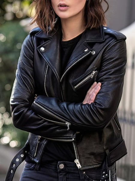 Women's Cool Zip Crop Slim Leather Jacket in Jackets with versatile layering silhouettes
