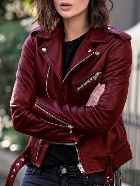 Women's Cool Zip Crop Slim Leather Jacket in Jackets with versatile layering silhouettes