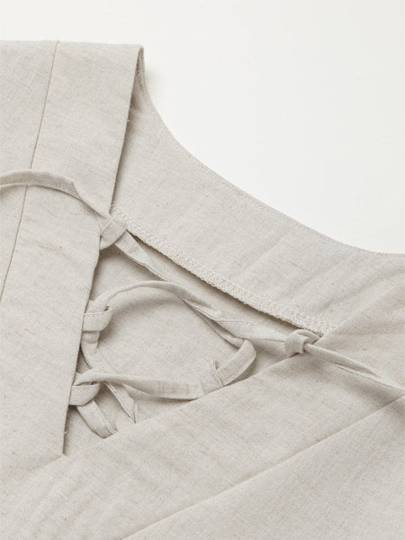 Cotton Linen Temperament Round Neck Long Sleeve Mini Dress