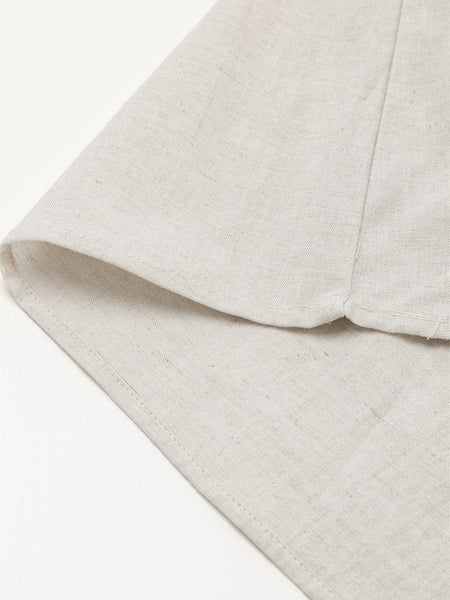 Cotton Linen Temperament Round Neck Long Sleeve Mini Dress