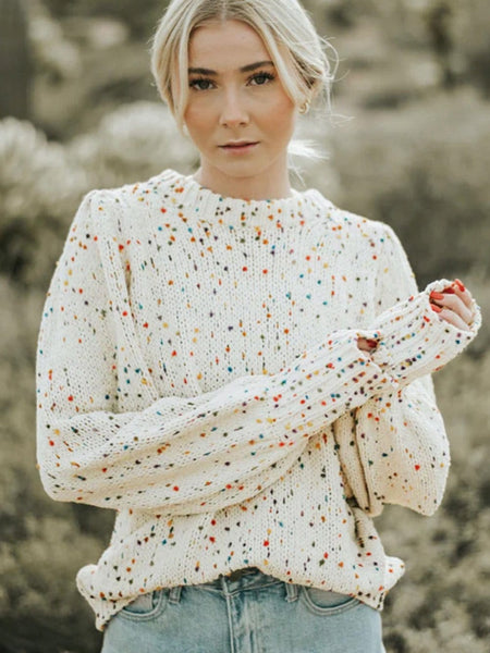 Women's Cozy Beige Polka Dot Cable Knit Sweater