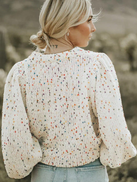 Women's Cozy Beige Polka Dot Cable Knit Sweater