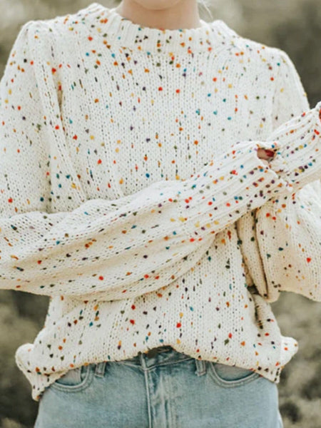 Women's Cozy Beige Polka Dot Cable Knit Sweater