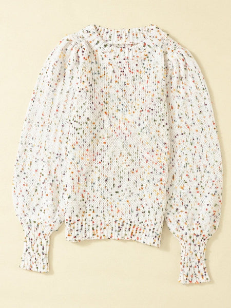 Women's Cozy Beige Polka Dot Cable Knit Sweater