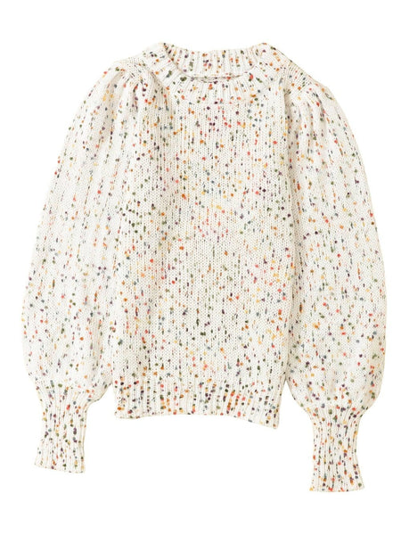 Women's Cozy Beige Polka Dot Cable Knit Sweater