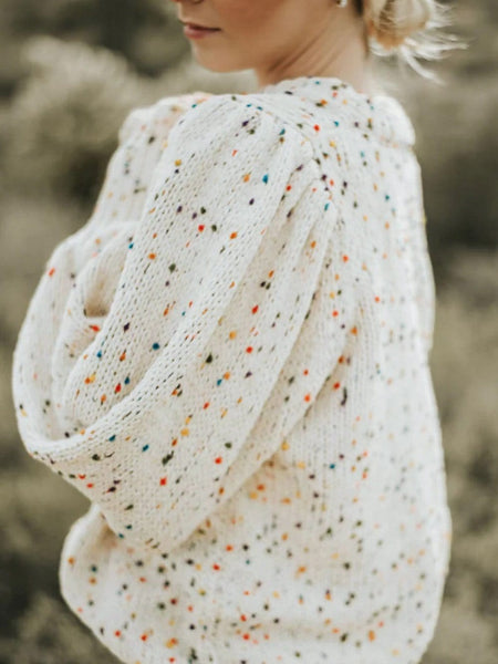 Women's Cozy Beige Polka Dot Cable Knit Sweater