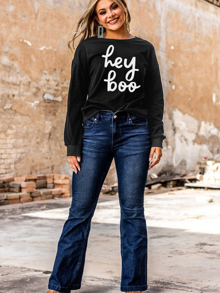 Cozy Black Hey Boo Print Pullover for Fall