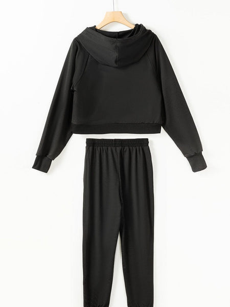 Solid Kangaroo Pocket Hoodie & Drawstring Pants Two-Piece Set