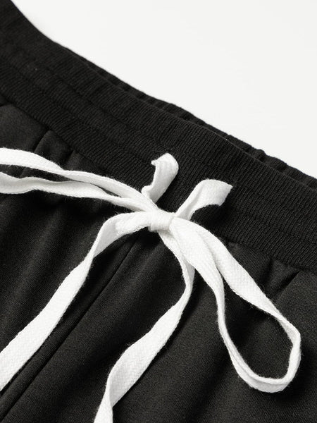 Solid Kangaroo Pocket Hoodie & Drawstring Pants Two-Piece Set