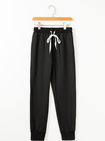 Solid Kangaroo Pocket Hoodie & Drawstring Pants Two-Piece Set