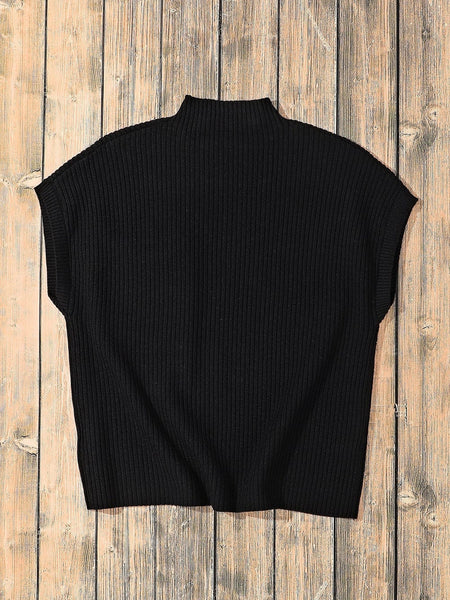 Cozy Black Ribbed Knit Sweater with Patch Pocket