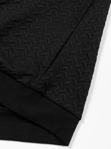 Cozy Black Textured Raglan Sleeve Pullover Sweatshirt