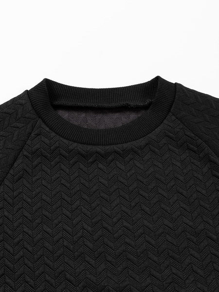 Cozy Black Textured Raglan Sleeve Pullover Sweatshirt