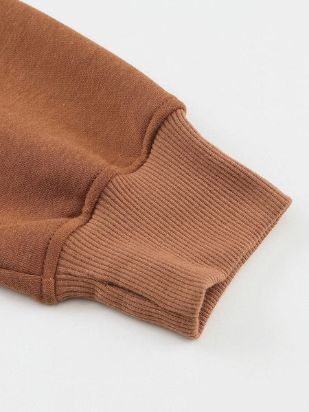 Cozy Brown Hoodie with Kangaroo Pocket and Quarter Zip